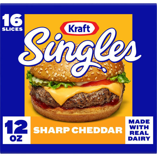 Kraft Singles Sharp Cheddar Slices, 16 Count Pack