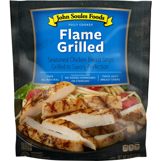 John Soules Foods, Fully Cooked, All Natural, Fresh Flame Grilled Chicken Breast Strips - 8 oz