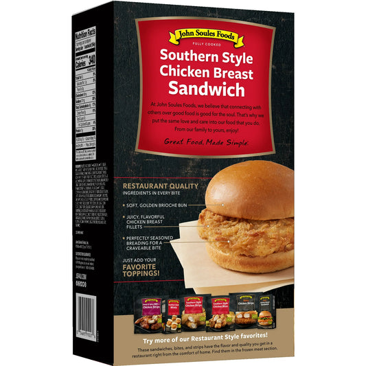 John Soules Foods Fresh Southern Style Chicken Breast Sandwich, 2 Pack - 11 oz.